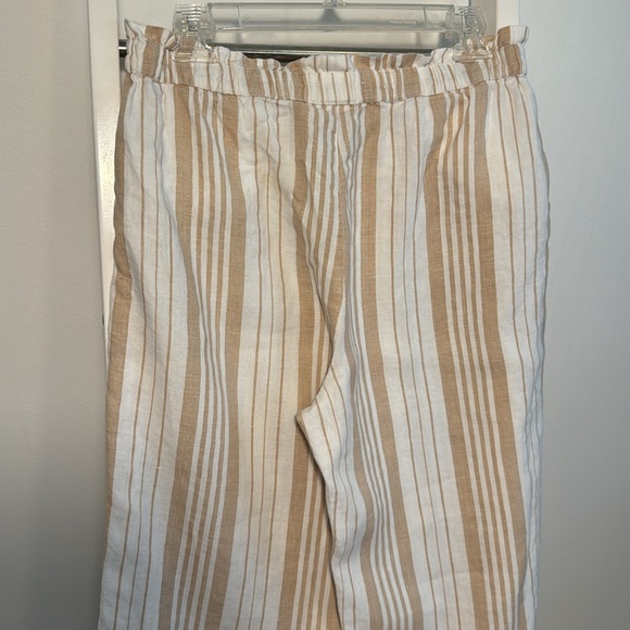 Chico’s 100% Linen Wide Leg Neutral Striped Elastic/Faux Drawstring Capris - Picture 5 of 7